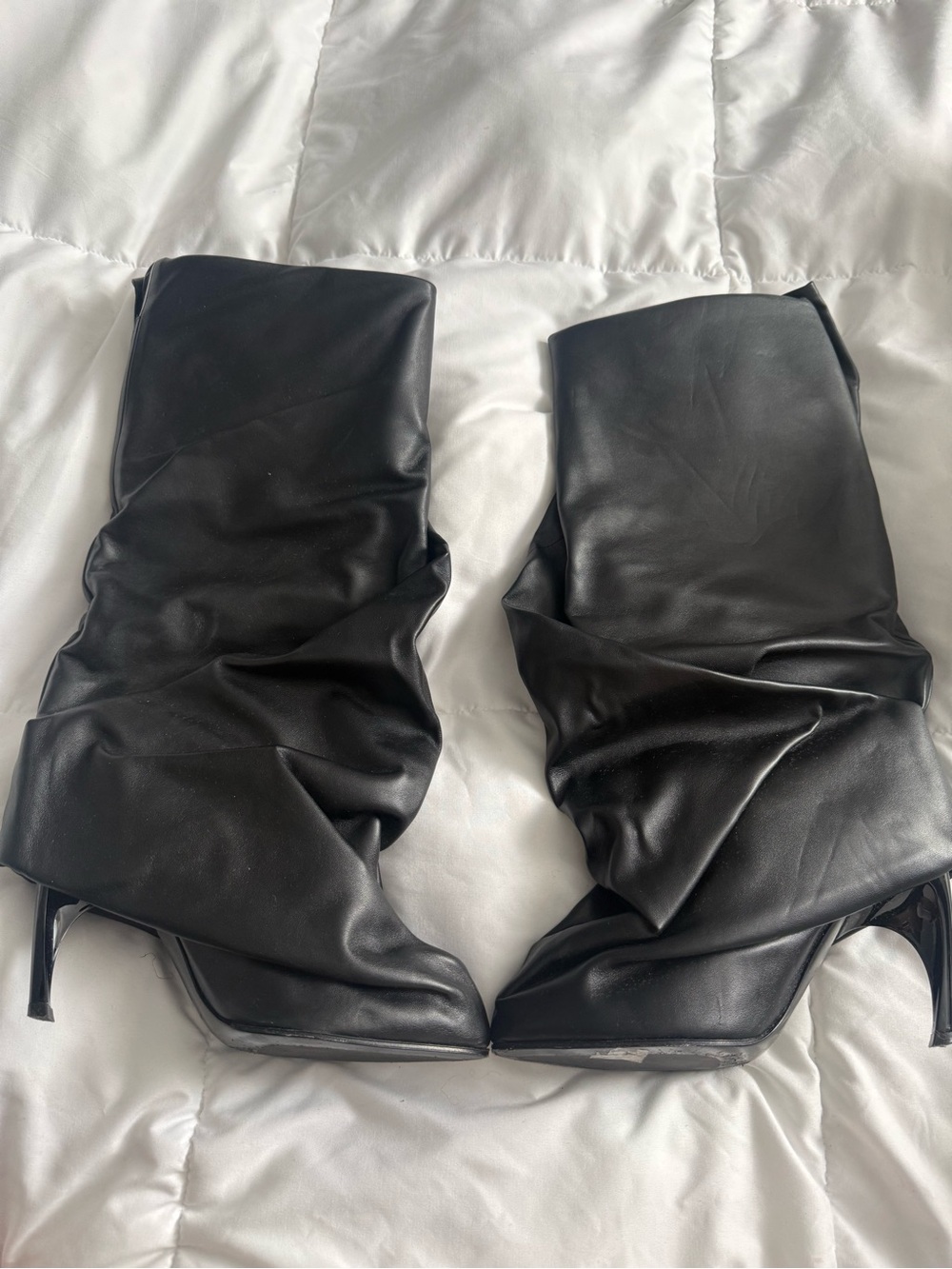 Alexander McQueen Black Slouchy Knee-High Heeled Boots